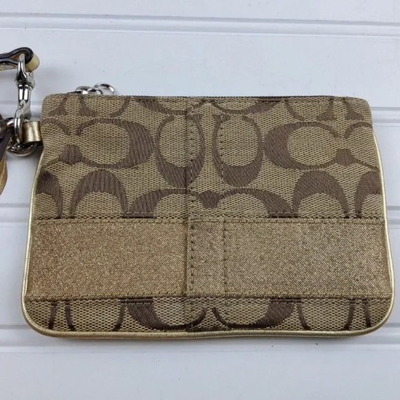 Coach Signature F41637 Gold Khaki Wristlet Pouch Clutch Wallet - Picture 4 of 7